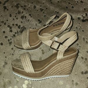 Soda Women's Tan Wedge Sandals